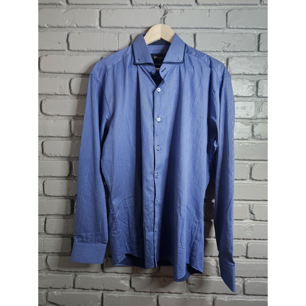 Maceoo Men's Dress Shirt‎ Blue Size 4 L Long Sleeve Button Up